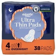 Overnight Absorbency Ultra Thin Pads with Flexi-Wings, Size 4, 38 Count