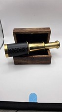 Brass Tone Black Spyglass Telescope w/ Wooden Box Carrying Case