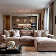 New Soho Chaise Corner Sofa | High Back Cushions | Beige Fabric 