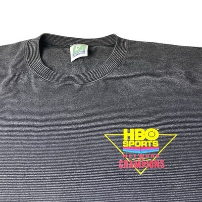 VTG Vintage Single Stitch HBO Sports T-shirt Boxing Size XL Striped Tee