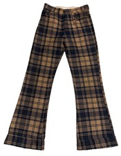 Vintage 70  s Double Knit Plaid Bell Bottom Polyester Pants Size 28x30 Hippie