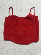 Red Lace Hook Eye Corset Top Women s Size S Stretch Ajustable Straps 176
