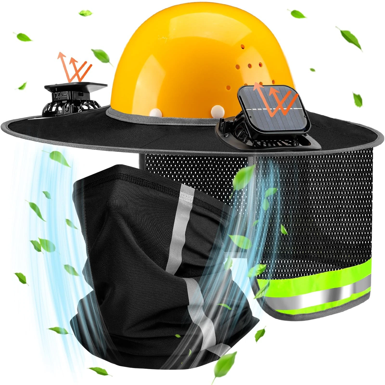 2 Pcs Sun Hard Hat Neck Shield Shade Full Brim Hard Hat with Solar Fan Hardha...