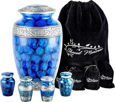Cremation Urns Set- Large Adult Urn  4 Small Urns with Satin Lined Keepsake Box