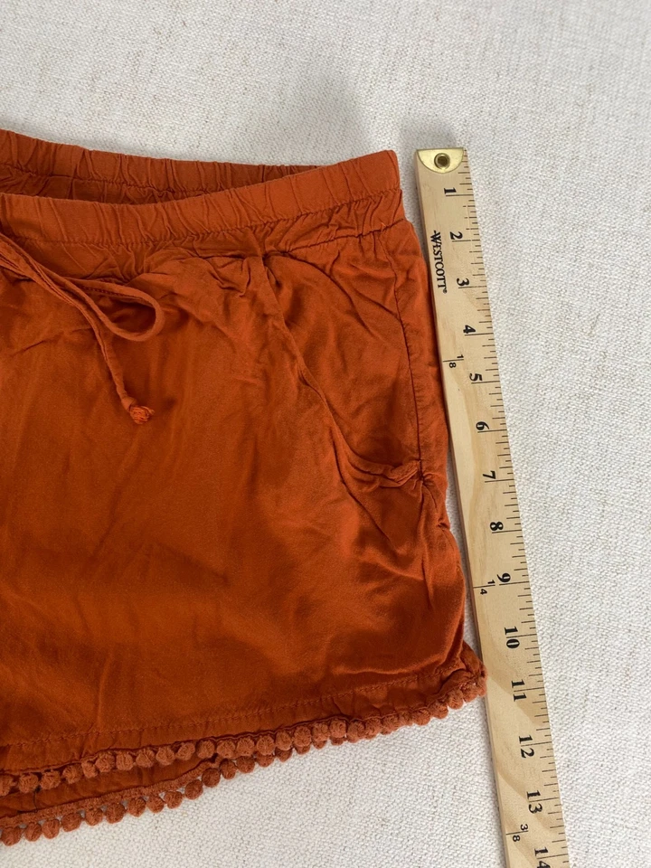 Bebop Lounge Shorts Womens XL Orange Drawstring Pockets Pom Trim Pull On - Image 3 of 4