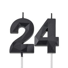 2 in 24th Birthday Decorations for Women Men,Black 24 Birthday Candles Black