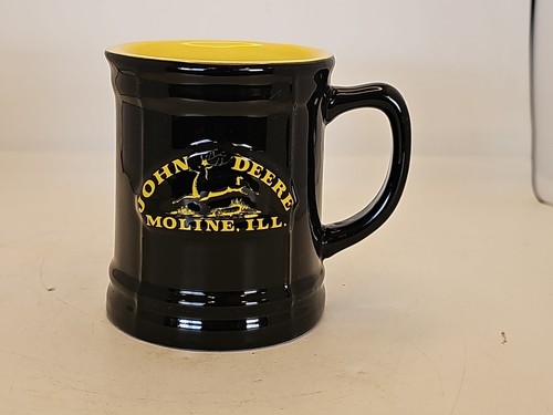 John Deere Logo Ceramic Mug Stein Encore Black Yellow 4 Legged Deer Used