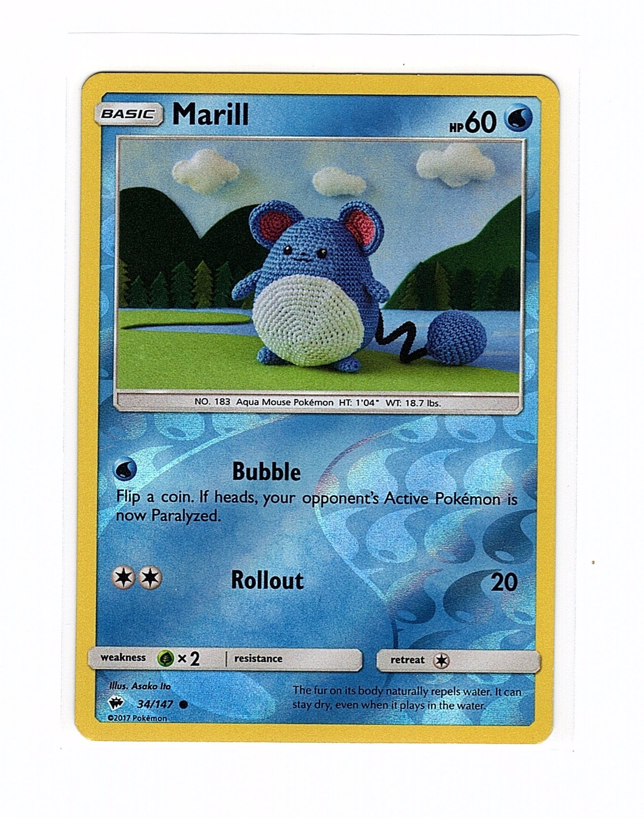Marill 34/147 Sm-Burning Shadows Reverse Holo - Pokemon Card