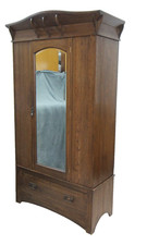 Antique Oak Mirror Front Knockdown Single Wardrobe