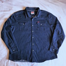 Wrangler Western Men's 2XL Blue Denim Snap Button-Up Long Sleeve Shirt Stretch