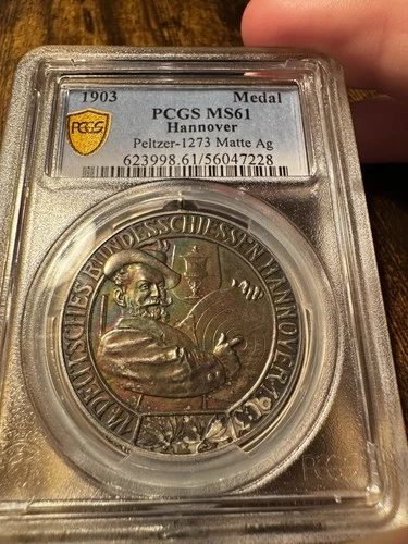 Germany 1903 Hannover Silver Shooting Medal PCGS MS61 Rainbow Toning Magnificent