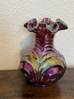 Vtg Fenton Red Amethyst Iridescent Carnival Reverse Drape Drapery Flower Vase