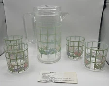 Acrylic Vintage Pitcher & 4 Tumblers Summer Flowers -Selandia-