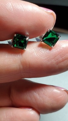 Ohrringe Ohrstecker 1,50 KT LABORGEZÜCHTET SAMBISCHER SMARAGD 10 KT MASSIV WEISSGOLD