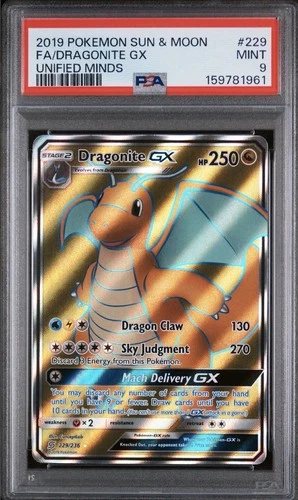 2019 POKEMON SUN & MOON UNIFIED MINDS #229 FA/DRAGONITE GX UNIFIED MINDS PSA 9