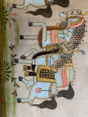 Rajasthani Vintage Framed East Indian Hand Painted on Silk Elephant - Picture 4 of 9