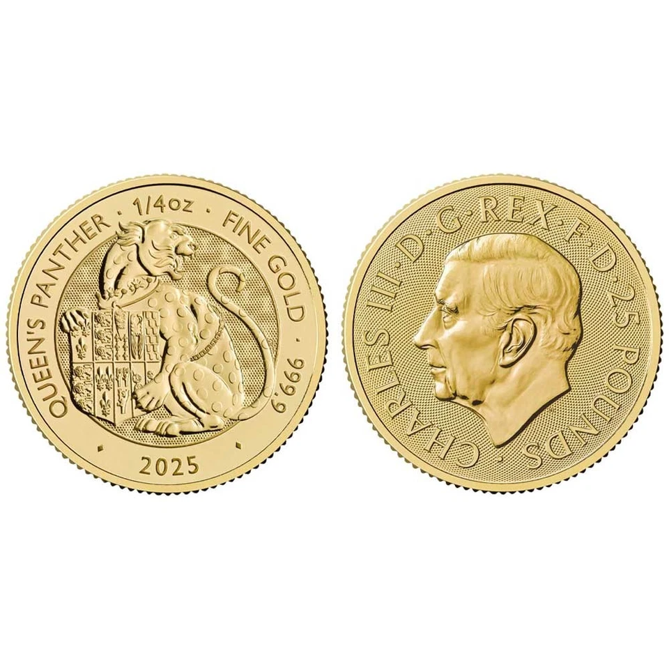 Reino Unido 2025 £25 1/4-oz Oro Tudor Bestia Reina Pantera BU Foto 3 de 3