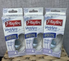 3 Pk Playtex VentAire Anti-Colic Bottles Wide SLOW Flow Nipple 6 oz-Blue