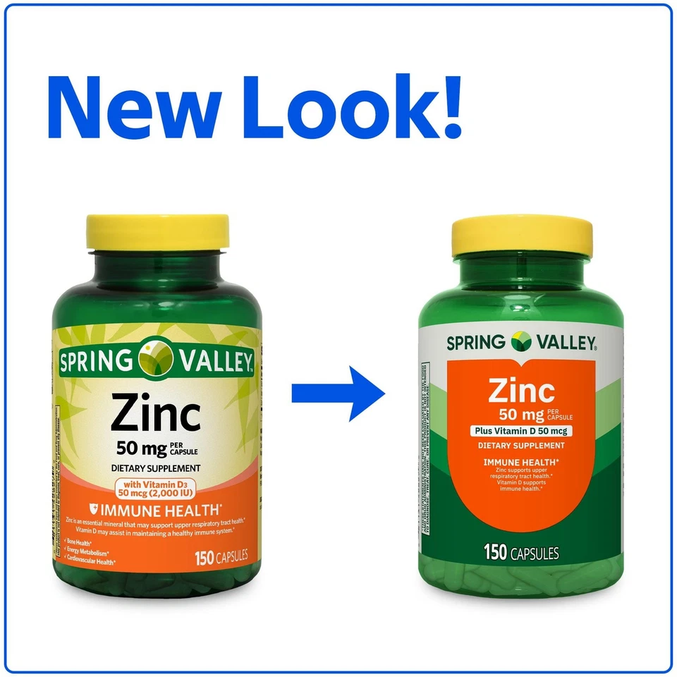 Spring Valley Zinc (50 mg) with Vitamin D3 (50 mcg / 2,000 IU) Capsules, 150 Ct - Image 3 of 3