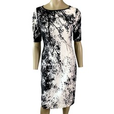 Tahari ASL Short Sleeve Sheath Pencil Dress Stretch Size 4 Printed Black White