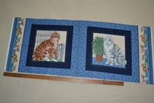 Cotton fabric panel, cat large quilt or pillow blocks, blue, 44