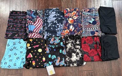 Lularoe OS One Size Leggings Lot Black Disney Florals Americana NEW Lot Of 12