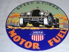 VINTAGE 1922 UNION GASOLINE SPEED & POWER MOTOR FUEL +TRUCK PORCELAIN METAL SIGN