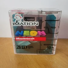 Imation Neon MAC Formatted 2 HD 1.4 MB 3.5" Diskettes 10 NEW NIB Computer Sealed