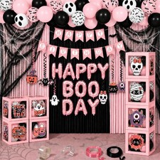 Pink Halloween Party Decorations, Birthday Kit with 4 Balloon Boxes