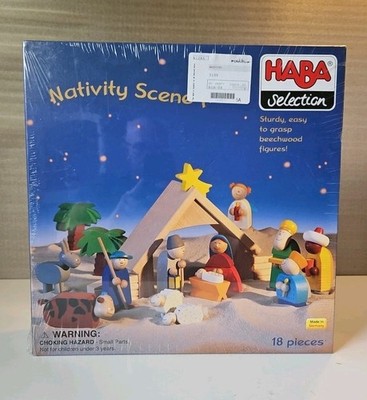 HABA Wood Nativity Scene Set 18pc Complete in Box Christmas Made In Germany RARE