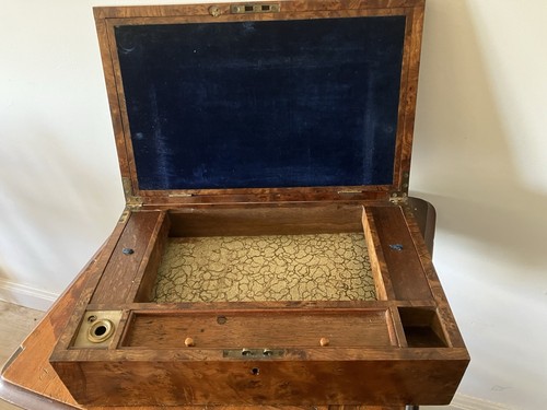 FINE ANTIQUE VICTORIAN C19TH BURR WALNUT CAMPAIGN STYLE WRITING SLOPE BOX - Picture 6 of 15