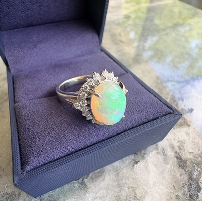 #ad Natural Opal Diamond Ring Platinum PT900 2.38CT Estate Vintage Halo Size 5.25 $2495.00