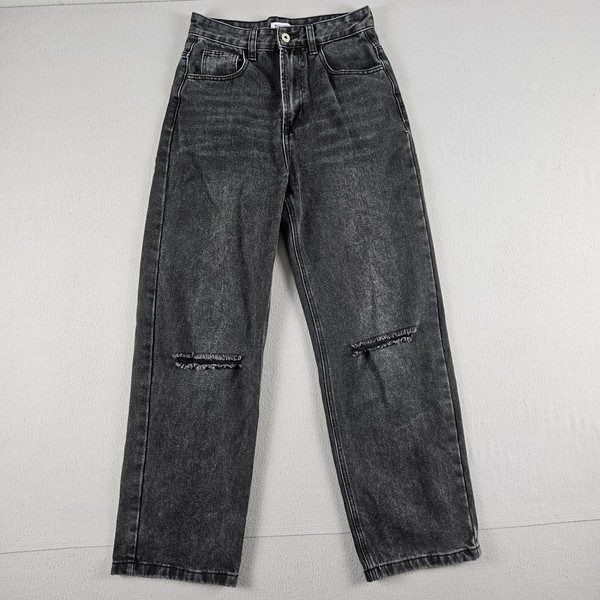 Beginning Boutique Jeans Womens Size AU 8 W27 Black Zip Fly Distressed Denim Mom