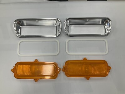 Set Parking Light Lenses Bezels Gaskets for 1962-66 Chevy Truck (Amber Lamps)