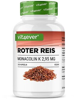 Roter Reis Extrakt - 2,95 mg Monacolin K - 240 Kapseln - Hochdosiert &  Vegan