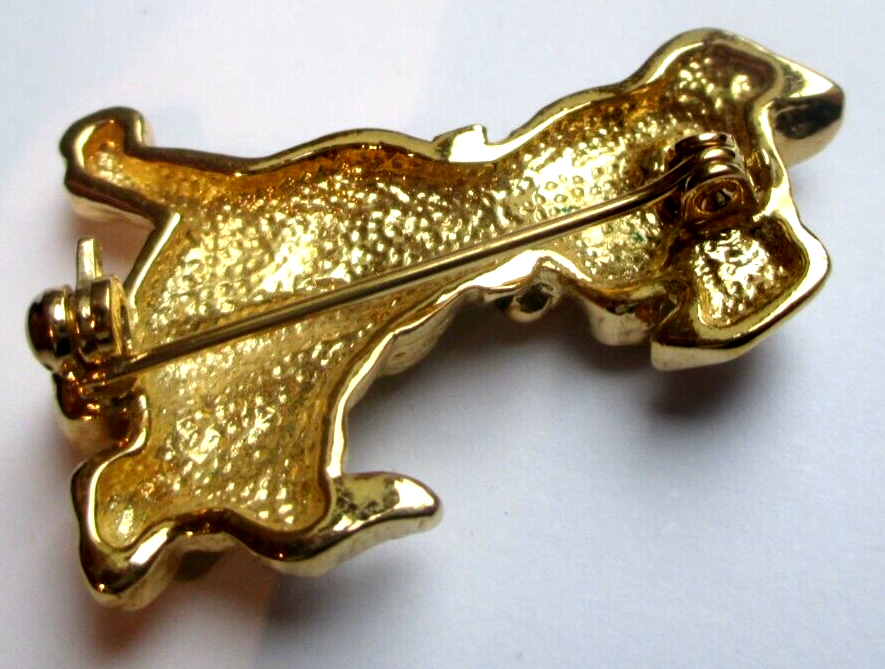 Broche Vintage Chien Dalmatien - Métal Plaqué Or Et Strass - Occasion Avec Légère Usure