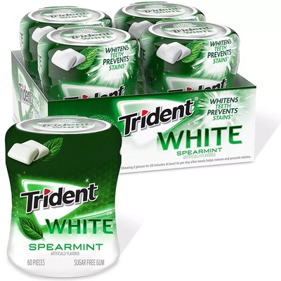Trident White Sugar Free Gum, Spearmint Flavor, 60 Pieces each Pack of 4