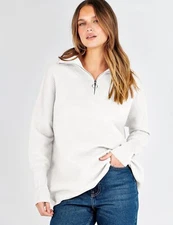 Anrabess Women’s Quarter Zip Sweater Oversized Casual Pullover V Neck Collared L