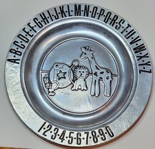PEWTREX Alphabet  Numbers Baby Pewter Decorative Plate, Lion, Giraffe, Bird