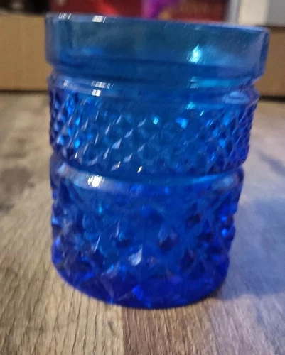 Vintage Anchor Hocking Diamond Cut Tumbler Beautiful Blue Color