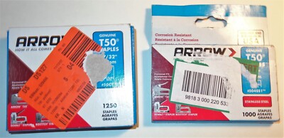 2 Boxes Arrow T50 Staples 17/32'' Ceiling Tile (13mm) 1250/Pack & 1/4'' (6mm) 1000