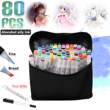 80Pcs Brush Pens Set Dual Tips Soft Fine Art Markers Drawing Watercolour US Z9