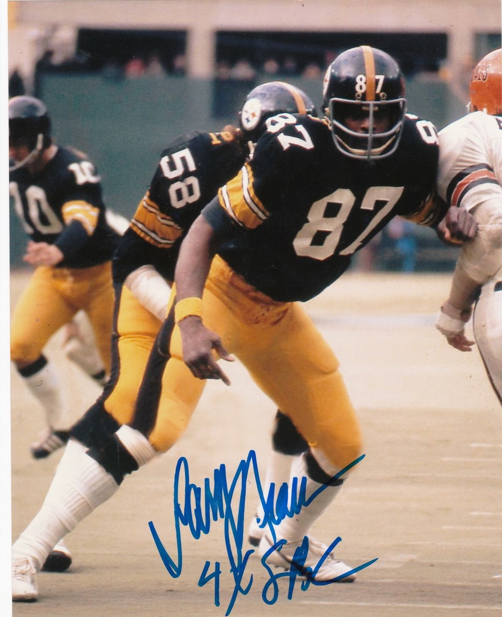 LARRY BROWN PITTSBURGH STEELERS 4 X SB CHAMPS ACTION SIGNED 8x10