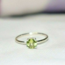 Natural Peridot Silver Ring Stacking Ring 925 Silver Prong Ring Gift to her Ring