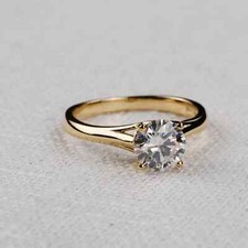 1 Ct Round Lab Created Diamond Solitaire Engagement Ring 14k Yellow Gold Plated