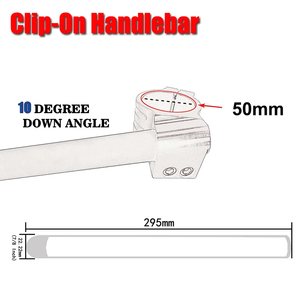 50mm Clip-On HandleBars 7/8" Fit Yamaha YZF-R1 1998-2017 FZ6 04-09 FZ1 2001-2008 - Image 2 of 4