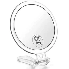 10x Magnifying Handheld Mirror, 2-Sided with Adjustable Stand, Foldable and P..