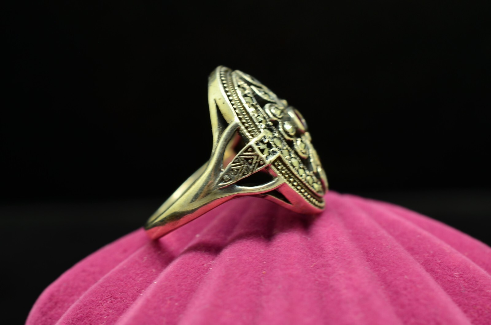 925 Sterling Silver Tiny Round Pink Ruby Ring Ban… - image 3