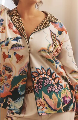 Anthropologie Sarah Gordon Floral Flannel Pajama Top Shirt  PJs Floral NEW Sz M