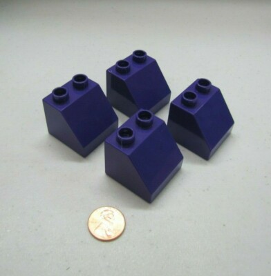 Lego Duplo Block Dark Purple 2X2X2 Slope Ramp Brick 4 Block Lot Building Castle